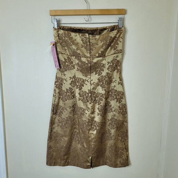 My Michelle Vintage 90s Strapless Dress Gold Brocade Satin Bow Size 3/4 NWT - Picture 6 of 10